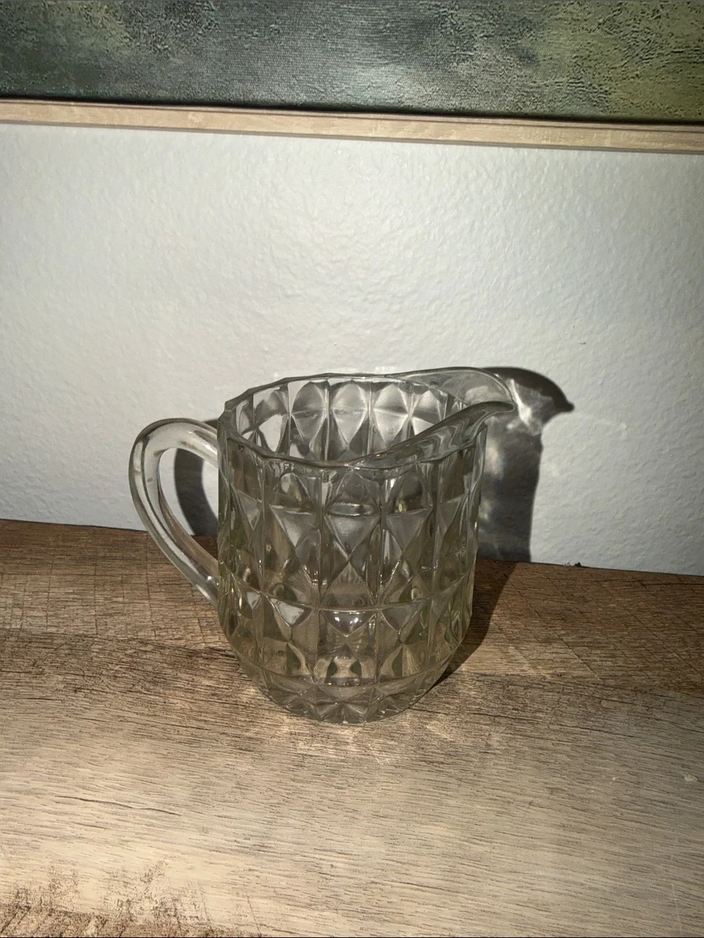 Vintage Clear Diamond-Pattern Glass Pitcher